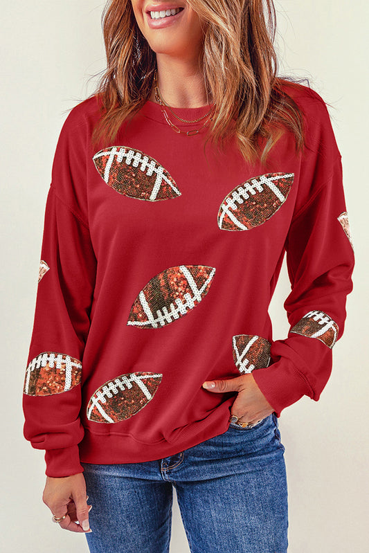 Red Sequined Football Sweatshirt