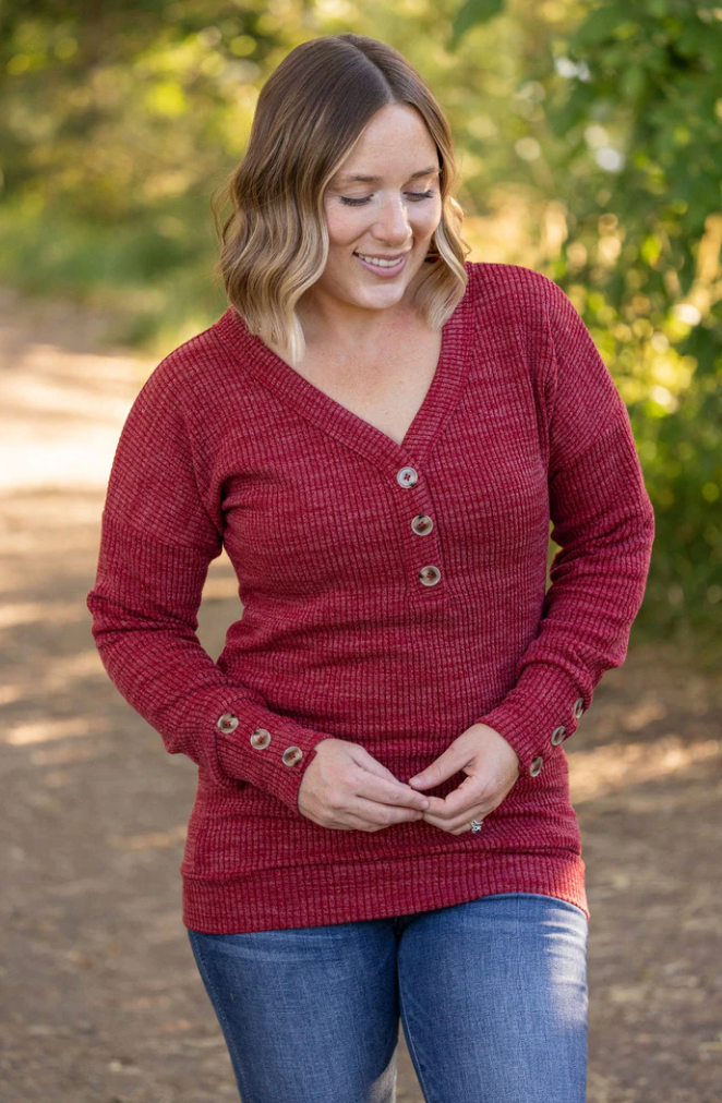 Brittney Button Sweater - Berry