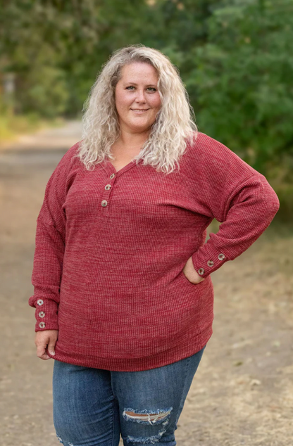 Brittney Button Sweater - Berry