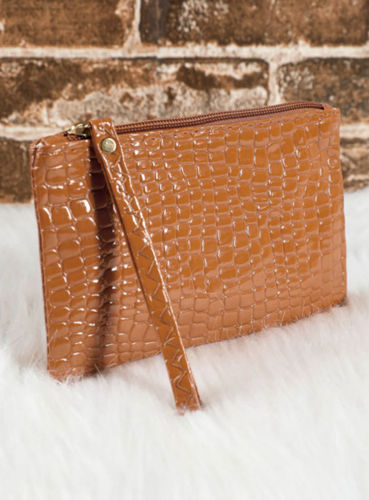 Brown Crocodile Wristlet