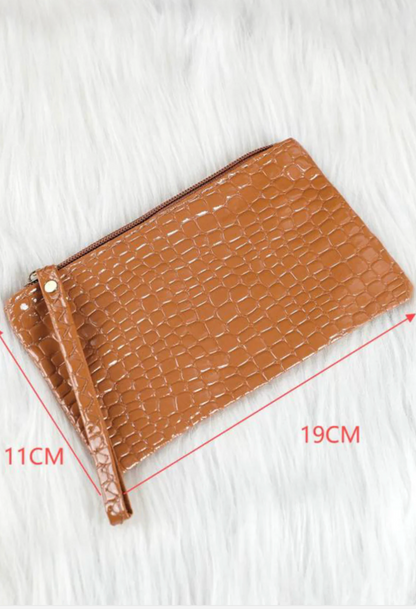 Brown Crocodile Wristlet
