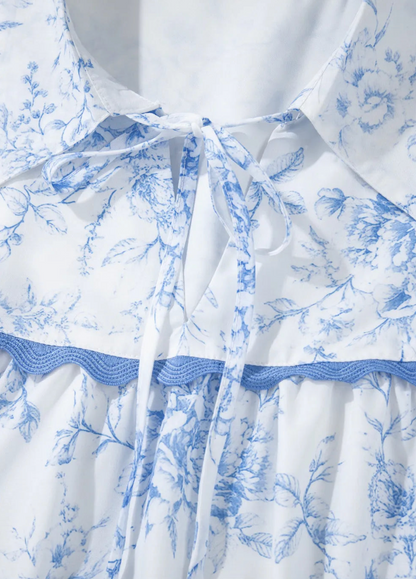 Lyra Printed Tie Neck Three-Quarter Sleeve Blouse