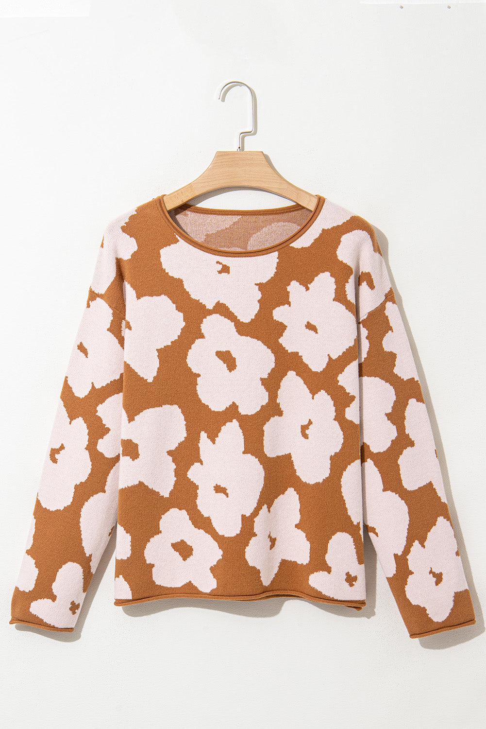 Brown Floral Crewneck Sweater