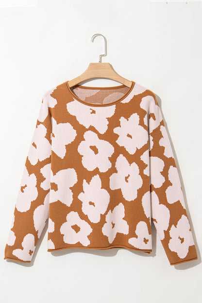 Brown Floral Crewneck Sweater