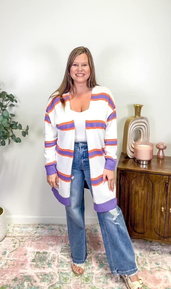 Purple and Orange Striped Cardigan