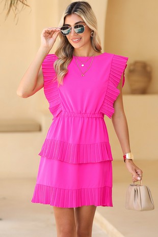 Pleated Layered Ruffle Sleeveless Mini Dress