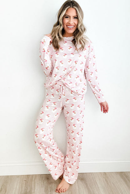 Pink Santa Claus Striped Two Piece Lounge Set