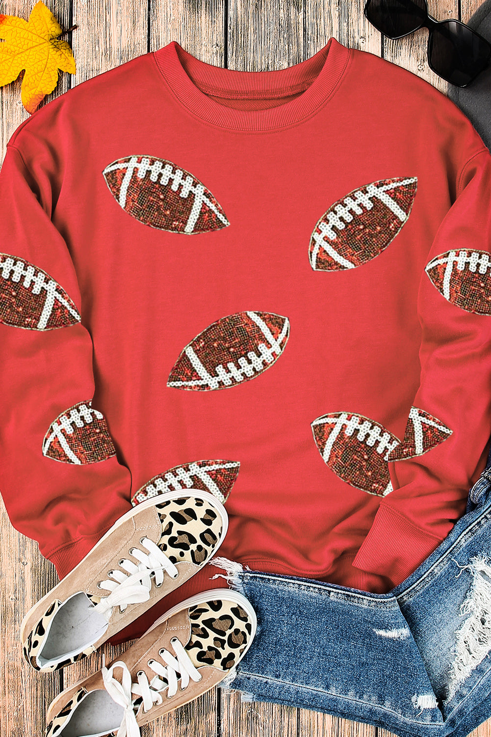Red Sequined Football Sweatshirt